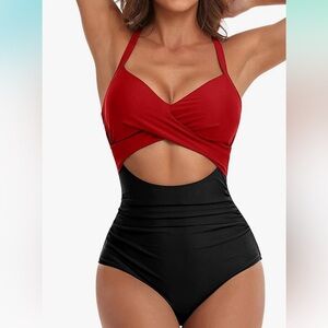 Women's One Piece Swimsuits Tummy Control Cutout High Waisted Bathing Suit Wrap